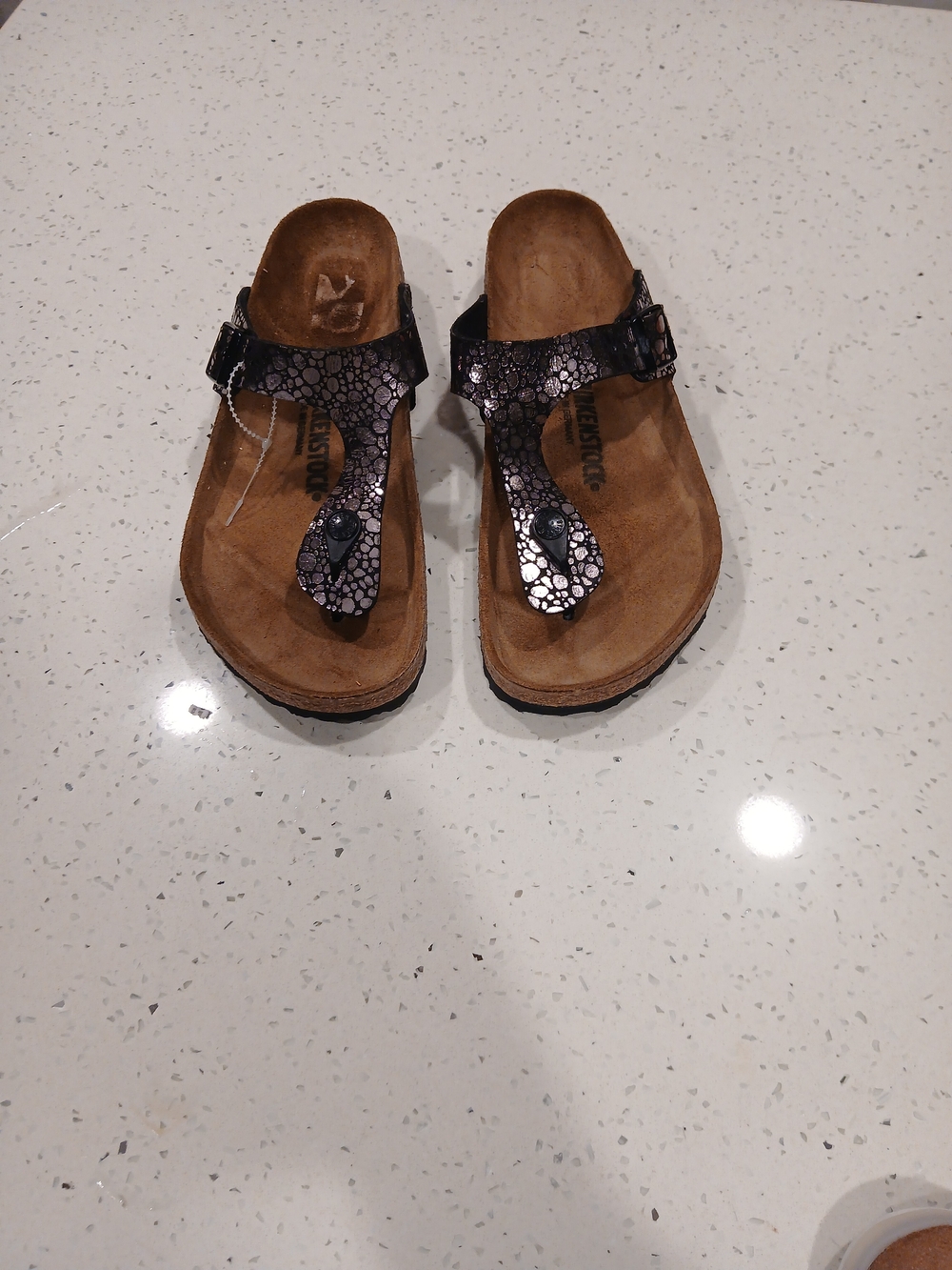 Birkenstock Gizeh Metallic Black Thong Sandals sz eu 42